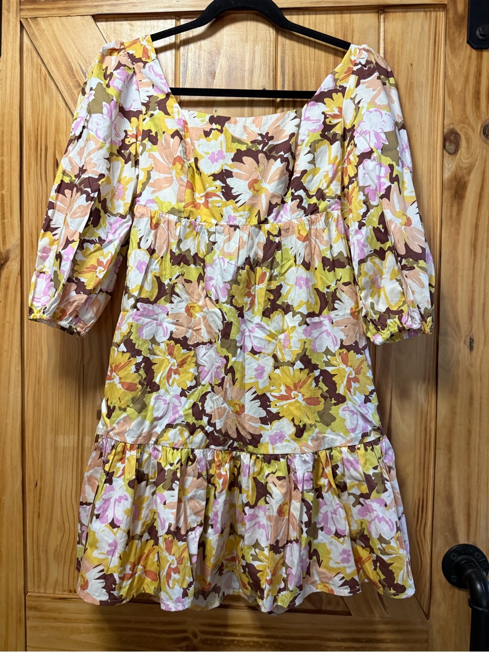 MINKPINK Floral Mini Dress in Yellow, Brown, Peach & Pink